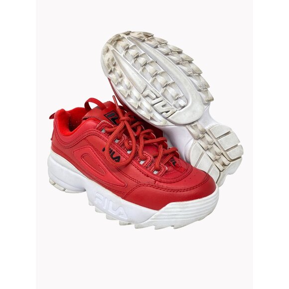Fila Disruptor II Premium Womens Size 7 Sneakers Red White Chunky Shoe - Picture 2 of 10